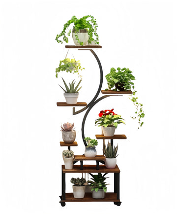 Plant Stand Indoor With Grow Lights, 8 Tiered Indoor Plant Shelf, 61" Tall Plant Stand For Indoor Plants Multiple, Metal Plant Flower Holder Stand, S Shaped Plant Rack For Home, Patio Black Black