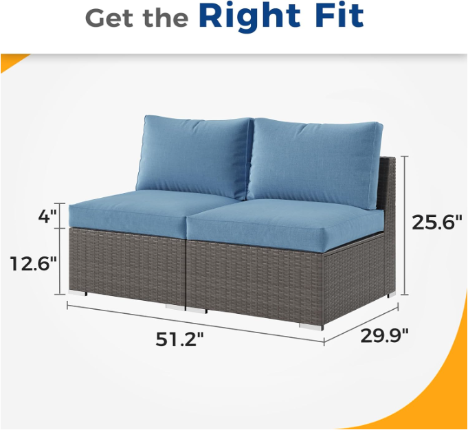 2 Piece Outdoor Patio Armless Sofa Pe Rattan Water Resistance Blue Blue Pe Rattan Iron