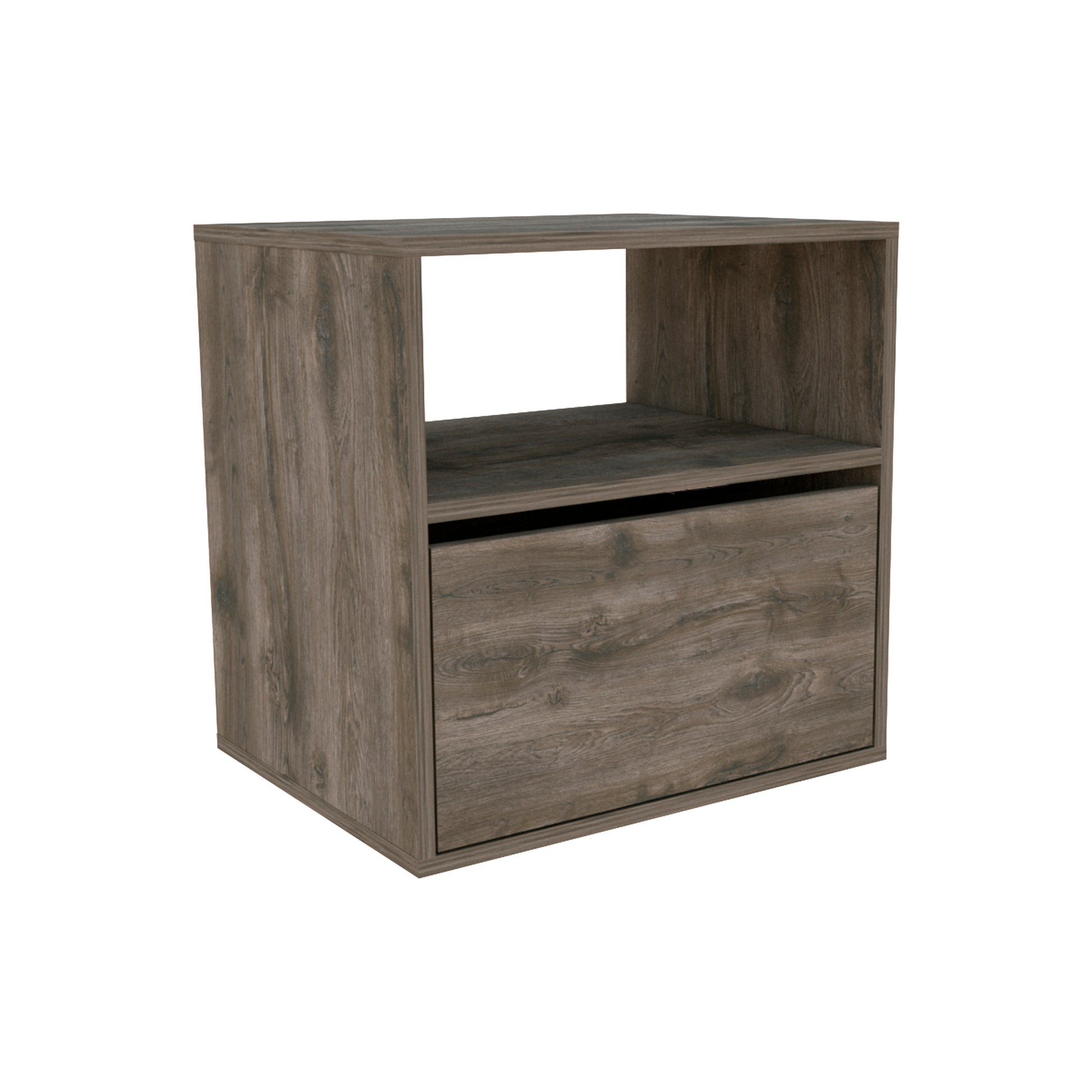 Nightstand 20"H, Superior Top, Open Shelf, One Cabinet, Dark Brown Brown Particle Board Particle Board