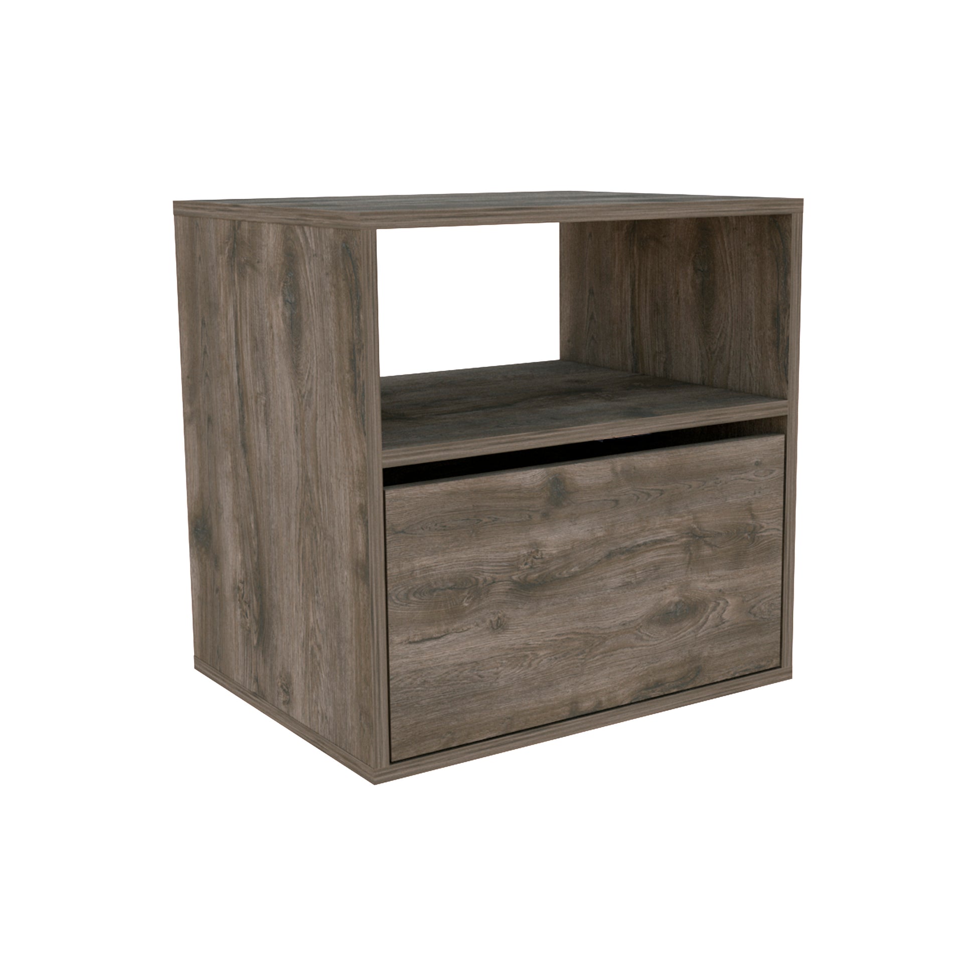 Nightstand 20"H, Superior Top, Open Shelf, One Cabinet, Dark Brown Brown Particle Board Particle Board