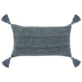 14 X 26 Lumbar Throw Pillow, Handwoven Stripes, Cotton Linen, Tassels, Blue Blue Polyester Blend