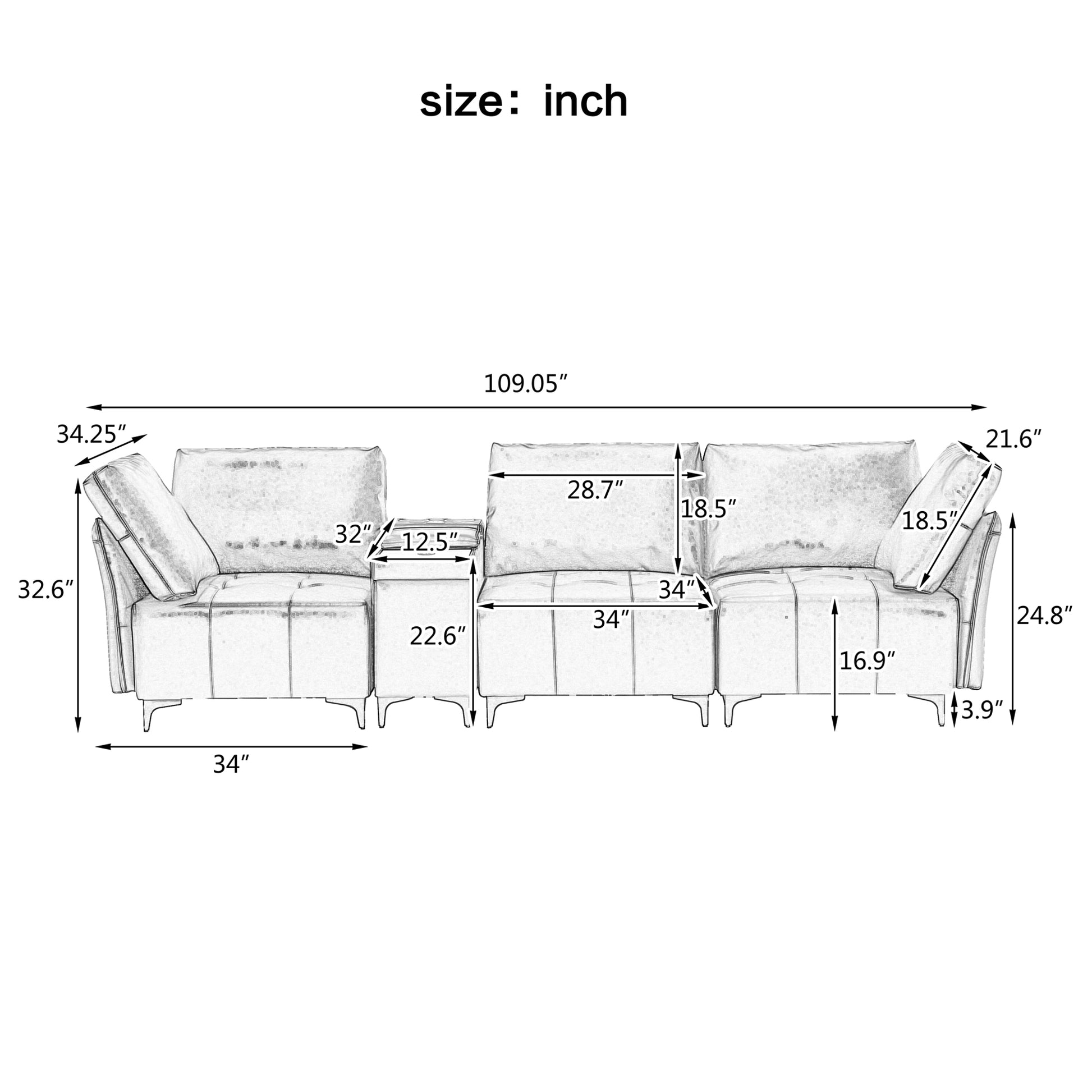 Modular Sectional Sofa,Multifunctional Couches For Living Room With Storage, Mid Console With Speaker And Storage,2 Usb Port And 1 Type C ,Wireless Charging Ceramic Top,Aluminum Cup Holder. Beige Linen Wood Primary Living Space Medium Soft Loose Back