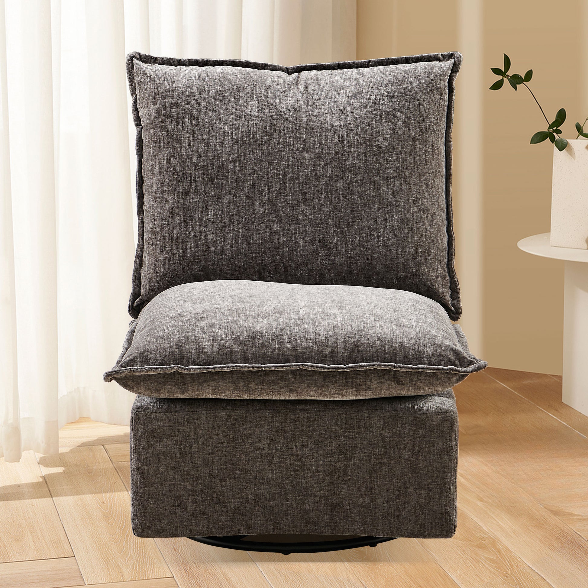 Detachable Dark Grey Chenille Single 360 Swivel Rocking Rocker,360 Swivel Sofa Chair & Single Sofa Lounge, Comfortable Seating For Living Room & Bedroom,Dark Gray Sofa 1Pc Dark Gray Primary Living Space Modern Foam Chenille