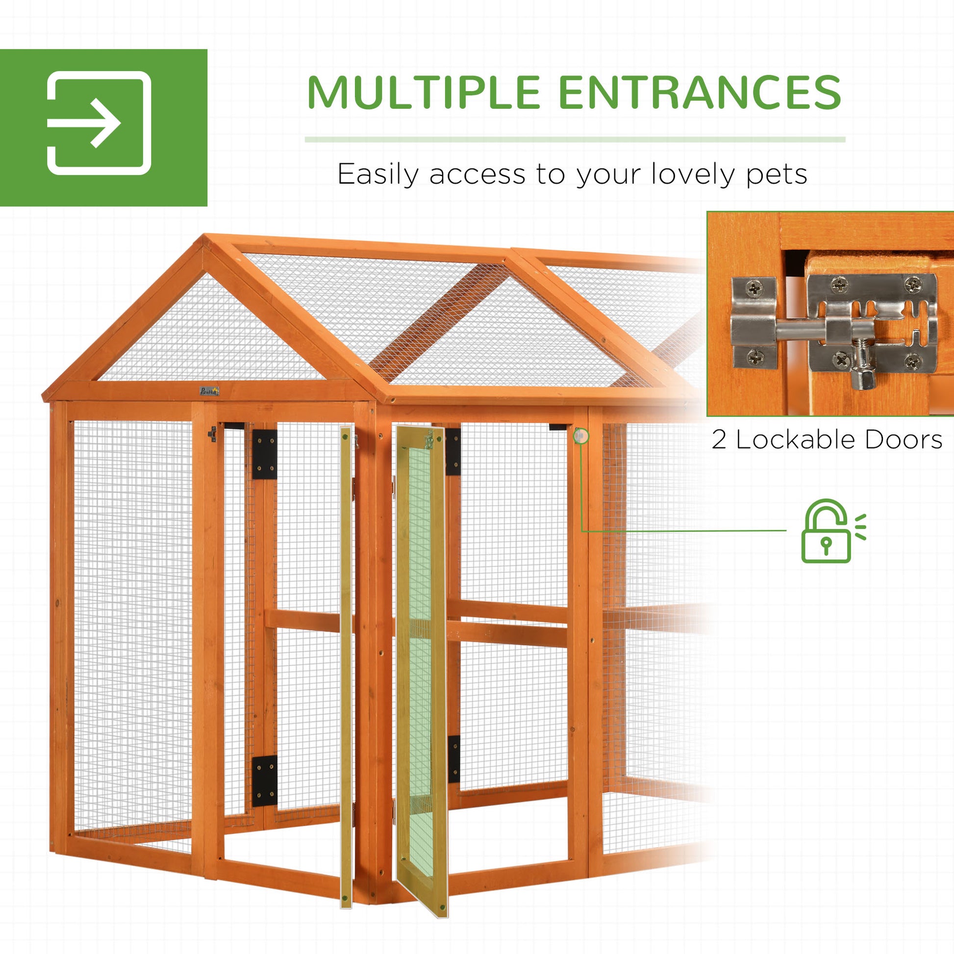 Pawhut Chicken Run, Wooden Large Chicken Coop, Combinable Design With Perches & Doors For Outdoor, Backyard, Farm, 4.6' X 2.8', Orange Orange Wood