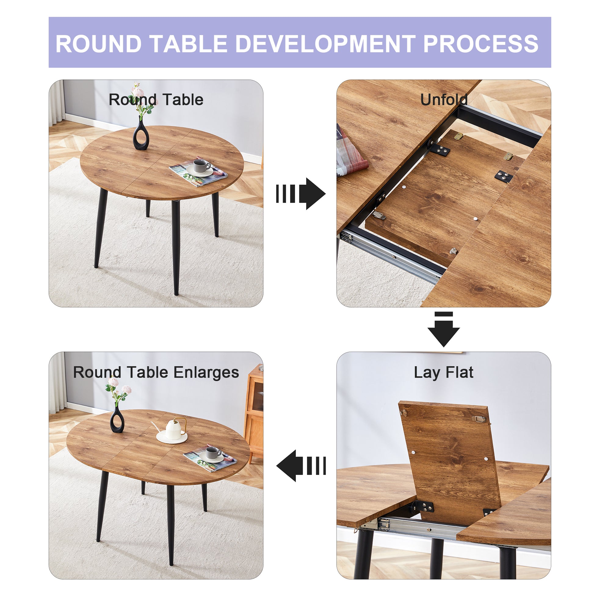 Table And Chair Set.Modern Extendable Wood Mdf Dining Table.The Table Has A Telescopic Design, Suitable For Gatherings Of Different Size.Paired With 6 Chairs With Pu Cushions And Black Metal Legs. Brown,Wood Seats 6 Mdf Metal