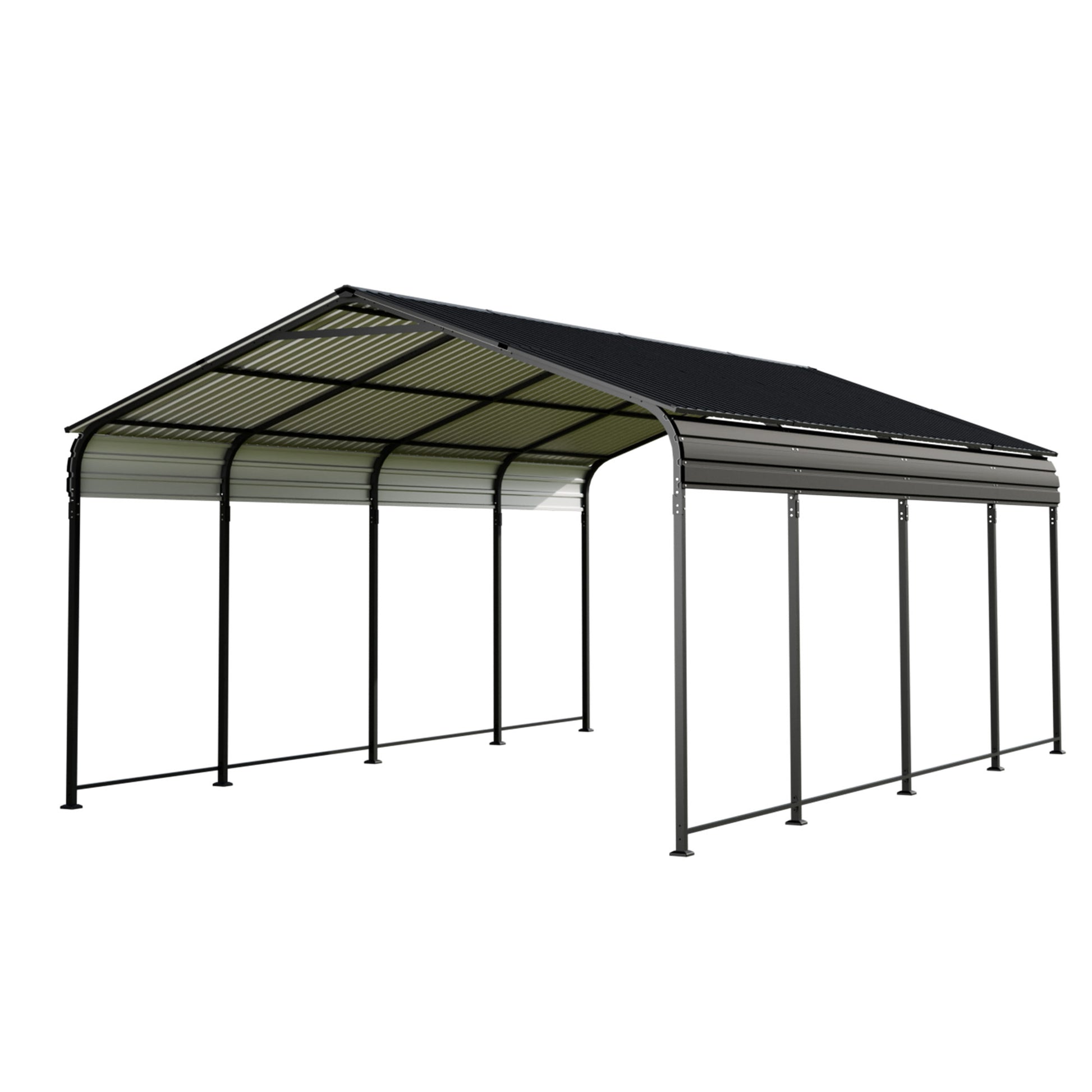 Carport 12X20 Ft Heavy Duty Carport Canopyupdated Frame Structure Galvanized Steel Roof And Enhanced Basemetal Carport Garage For Pickup, Boat, Car And Tractors, Dark Grey Dark Gray Metal