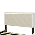 Full Size Velvet Storage Platform Bed, With 2 Big Drawers, T Size Trundle And Led Light, Beige Beige Velvet