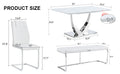 Table And Chair Set. Large Modern Rectangular Table With White Textured Top And Silver Metal Legs. Soft And Comfortable Pu Seats, Faux Leather Upholstered Seats And Sturdy Metal Legs. White Mdf Metal