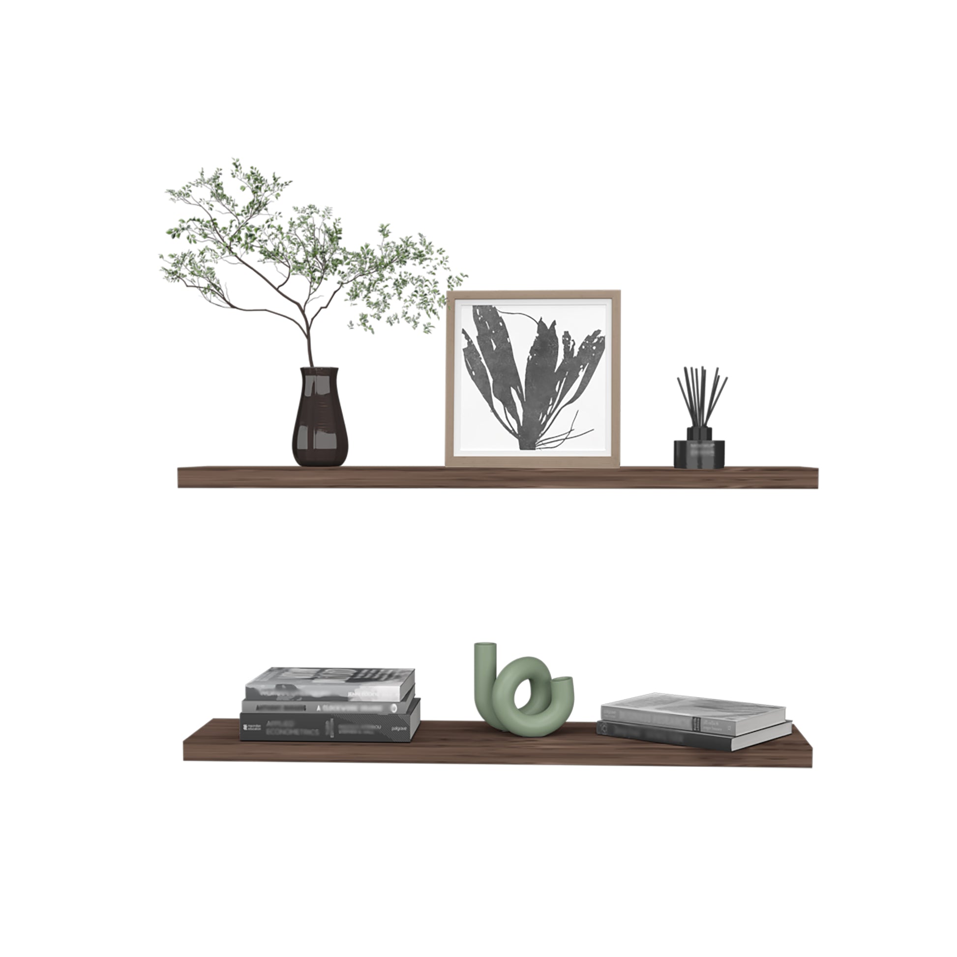 Ecco 47" Wide Floating Shelves Set Of 2, Shelves For Wall Decor For Bedroom, Bathroom Storage Shelves, Book Shelves For Living Room 2 Or Less Walnut Horizontal Primary Living Space Open Back Modern