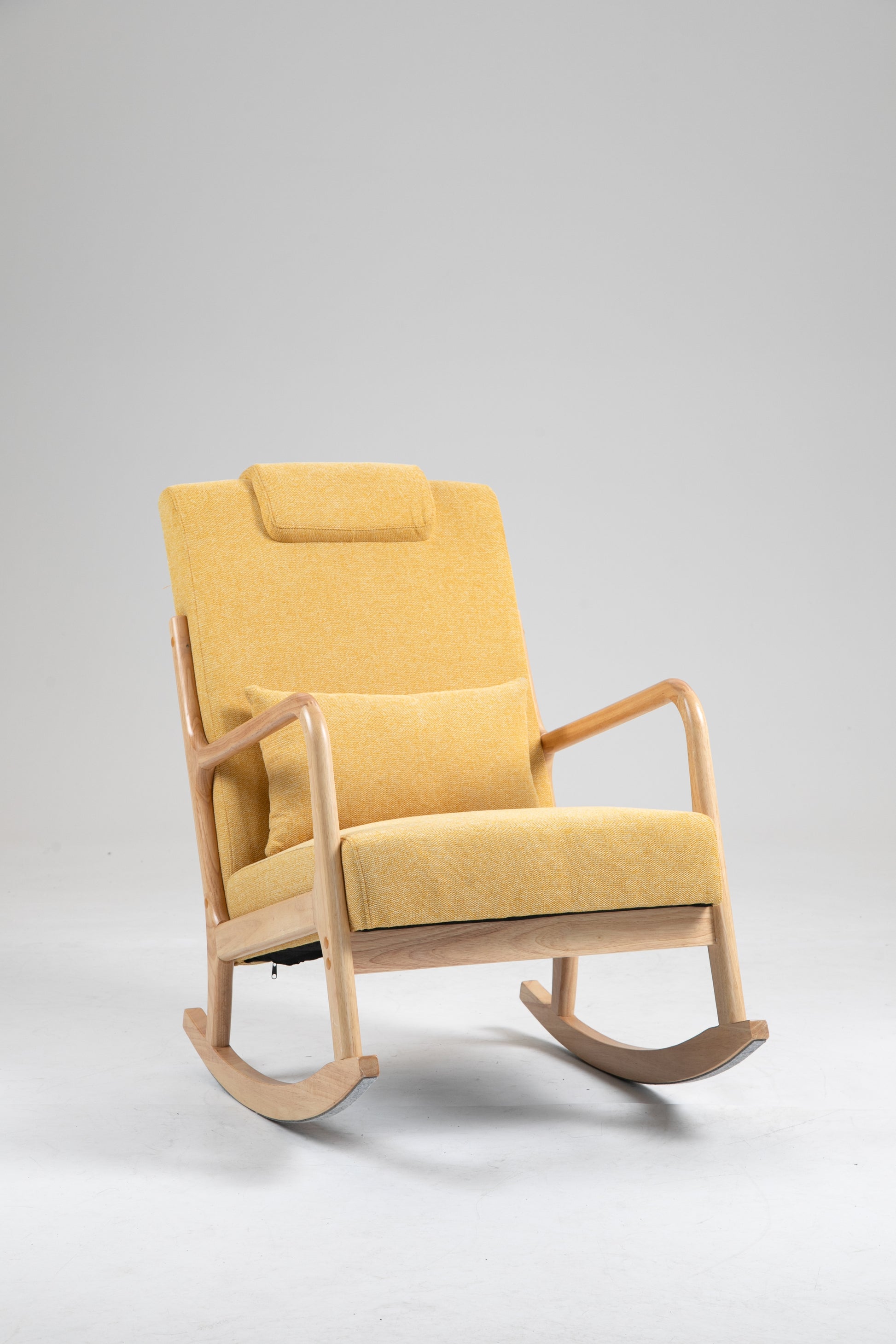 Rocking Chair Upholstered Fabric Rocking Armchair Indoor With High Backrest Glider Chairs And Lumbar Pillow For Living Room Yellow Linen