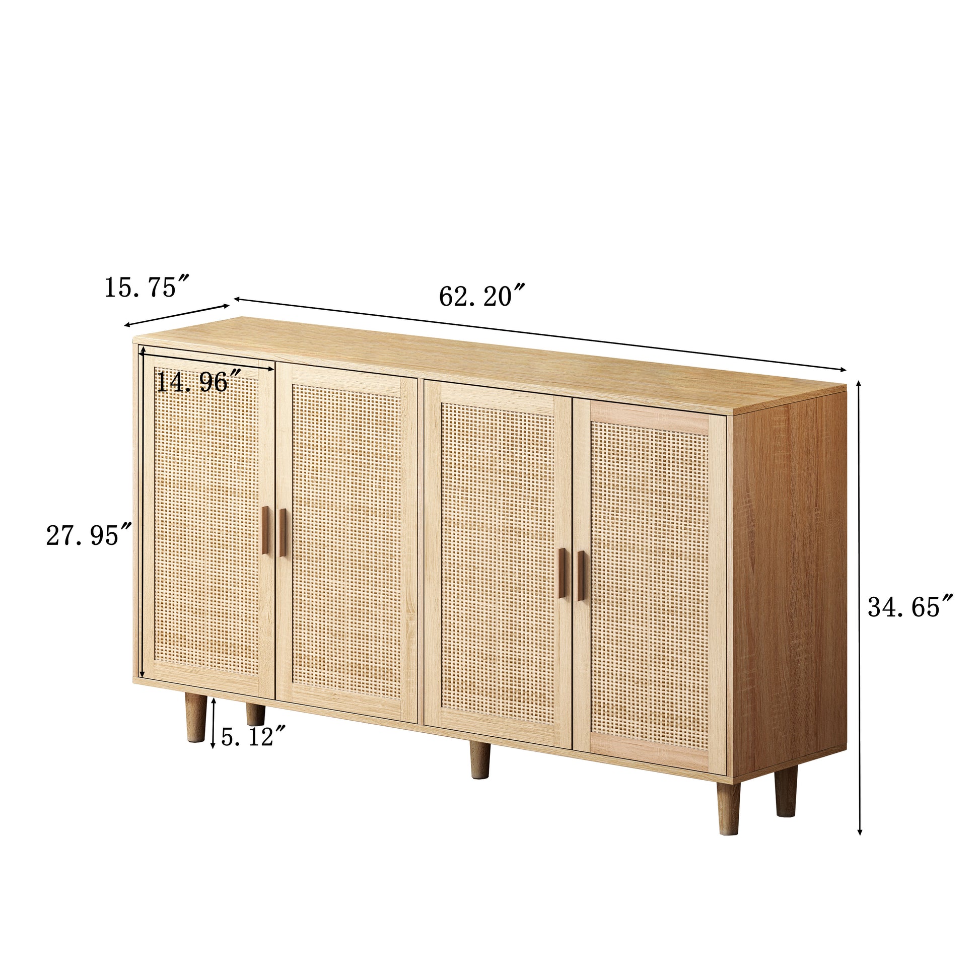 62.20"Elegant And Functional 4 Door Rattan Decorative Storage Cabinet,For Bedroom,Living Room,Office,Easy Assembly Same Sku:W757133282 Natural Particle Board