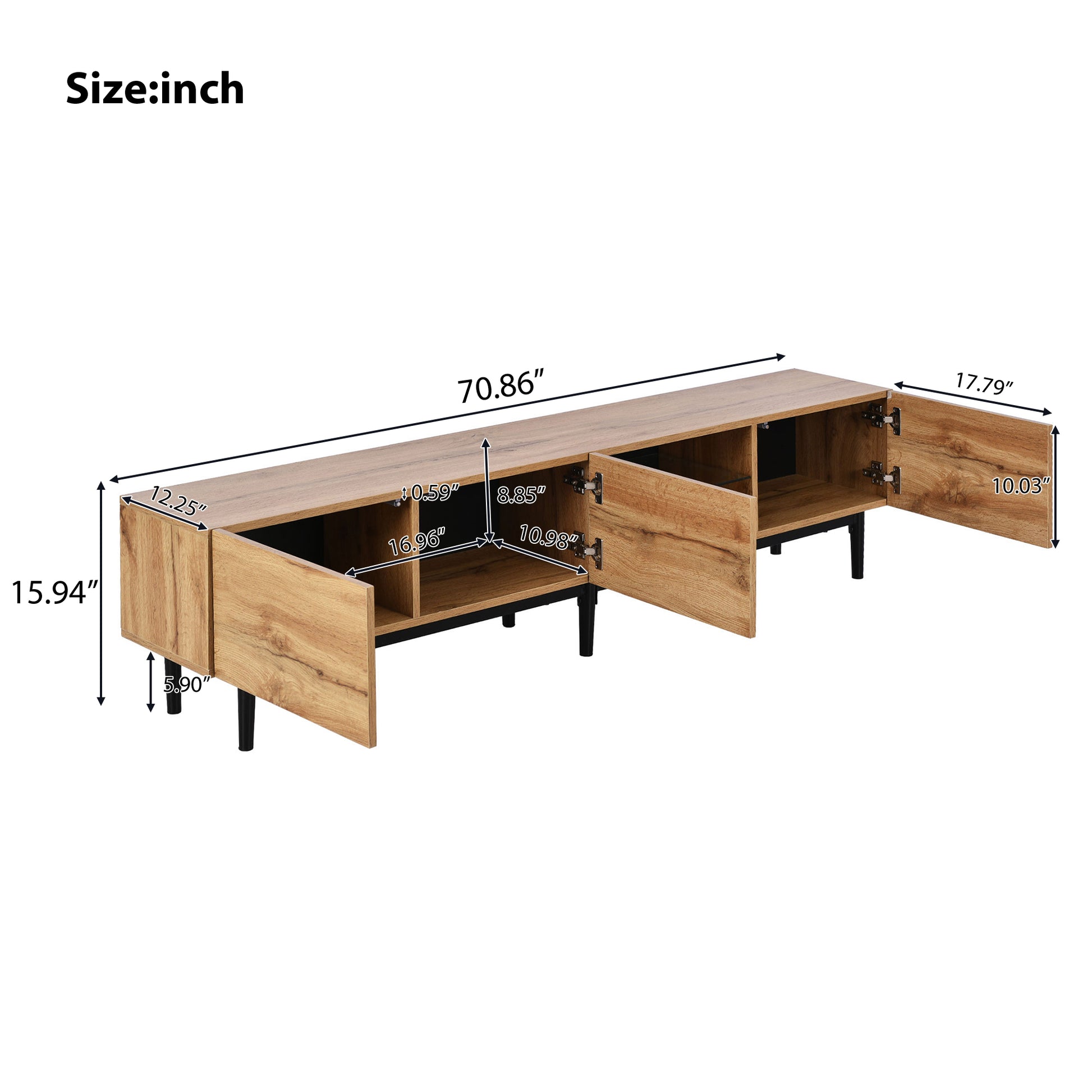 Modern Tv Stand With 4 Cabinets& Open Shelves, Color Matching Media Console Table For Tvs Up To 80'' With Led Light, Entertainment Center With Drop Down Door For Living Room, Bedroom, Home Theatre Wood Brown Primary Living Space 70 79 Inches 70 79 Inches