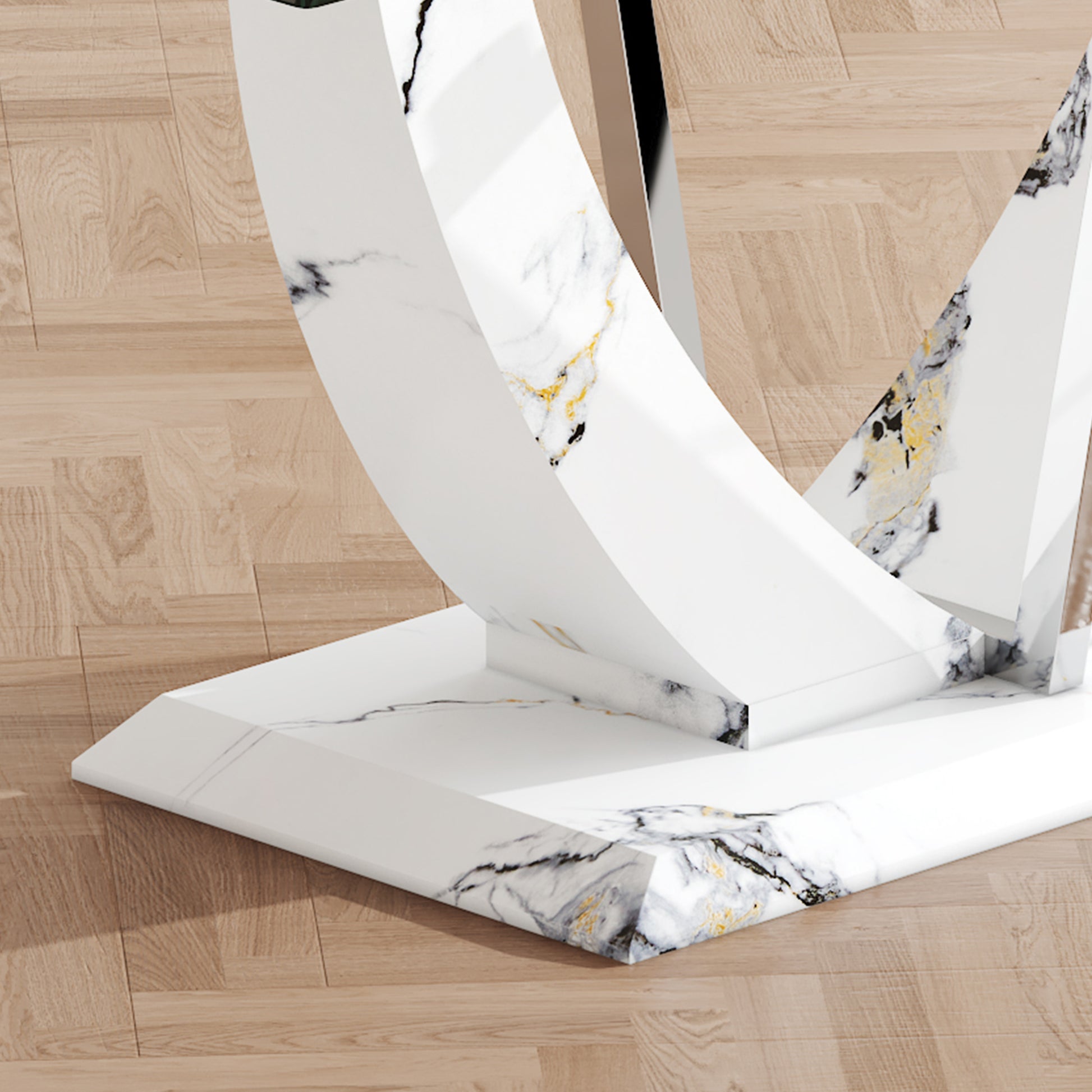 Table And Chair Set, Large Modern Rectangular Glass Table, Can Accommodate 6 8 People, Equipped With A 0.39 Inch Tempered Glass Tabletop And Mdf Table Legs.Paired With Comfortable And Soft Chairs. Black Mdf Glass