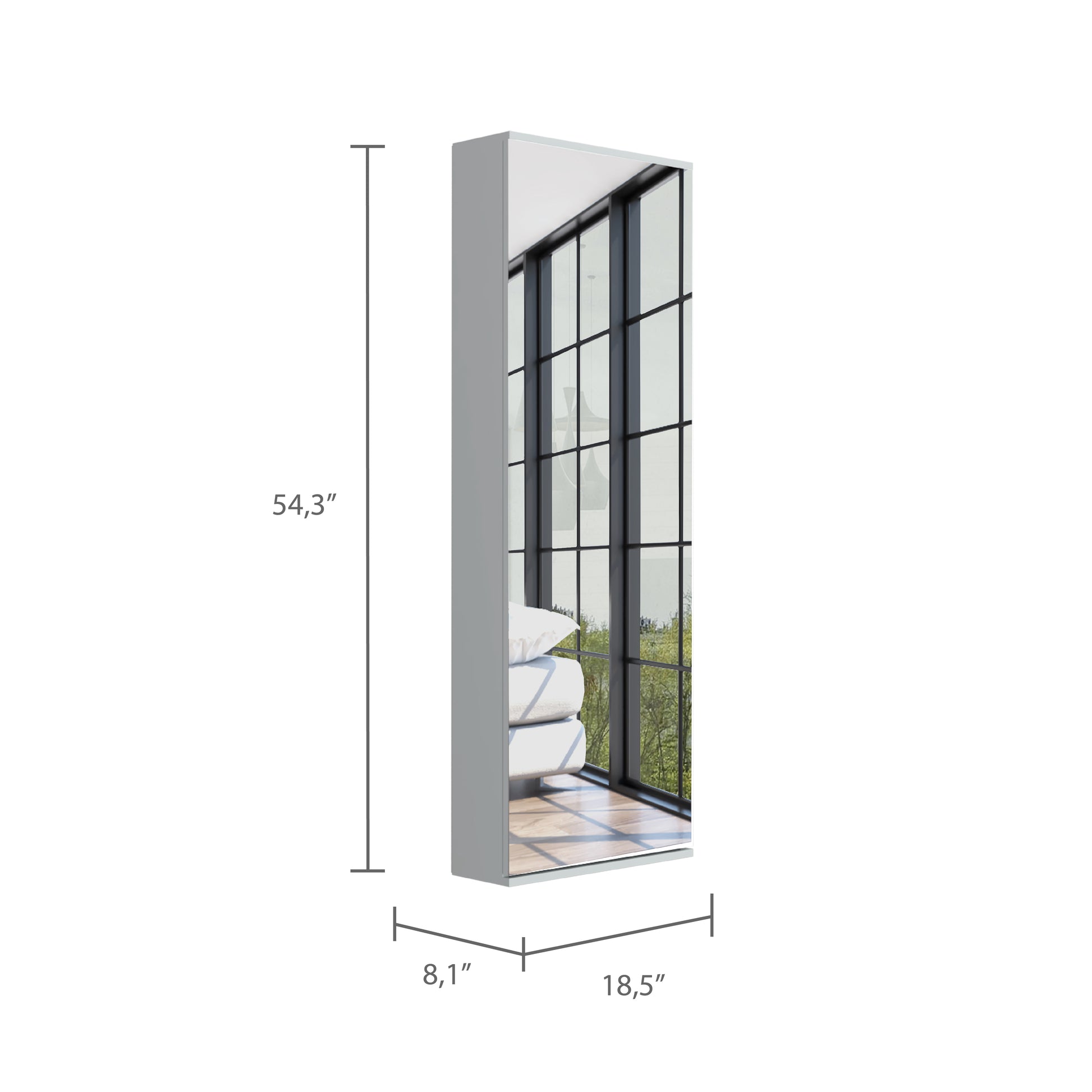 Wall Shoe Rack 54" H, One Mirror, One Door, Five Internal Storage Shelves, Approximate Capacity For Ten Shoes, White White Particle Board Particle Board