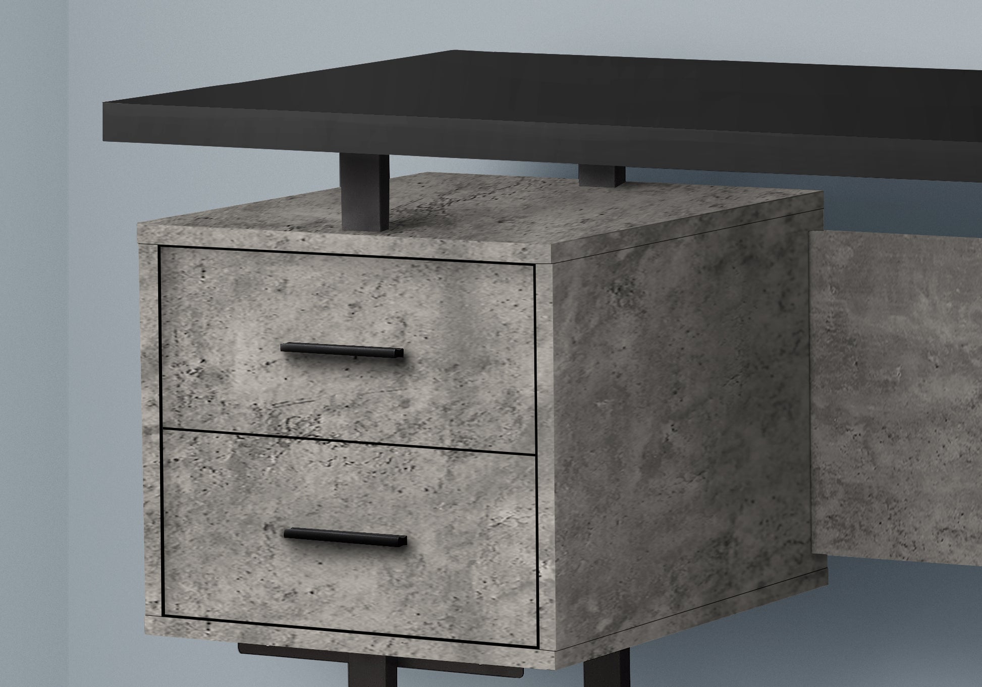 Computer Desk, Home Office, Laptop, Left, Right Set Up, Storage Drawers, 60"L, Work, Black And Grey Concrete Laminate, Black Metal, Contemporary, Modern Black Particle Board