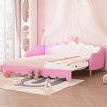 Twin Extending Daybed With Led Lights, Modern Upholstered Princess Daybed With Crown Headboard,Pink Twin Pink Wood
