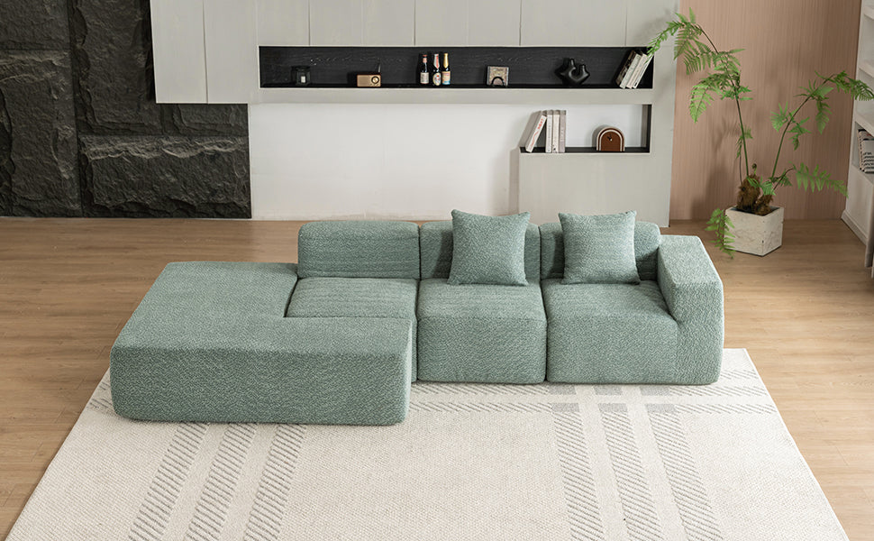 116.5" Sectional Sofa Full Compressed Sofa Couch Free Combined Sofa For Living Room, Green Green Foam Polyester 4 Seat