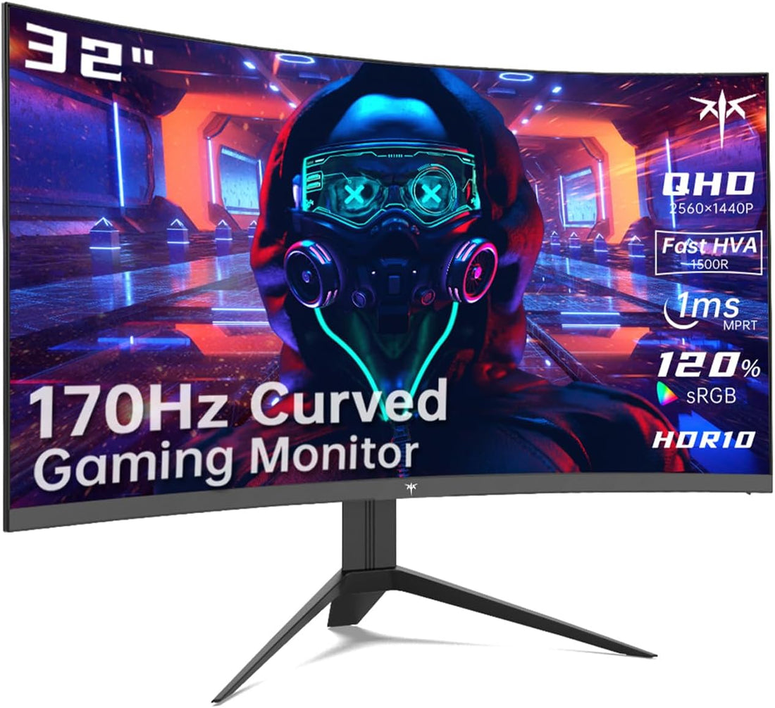 Ktc 32 Inch Curved Gaming Monitor, 2K 170Hz Monitor, 1440P 144Hz Monitor, 1500R Frameless, 1Ms, Hdr, Freesync Premium, Displayport Hdmi Usb, Vesa Wall Mount, Pc Monitor, H32S17 Black Metal