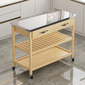 Stainless Steel Countertop Solid Wood Kitchen Cart With Storage Drawers And Shelves, Rotatable Kitchen Island With Steel Table Top And Tower Rack, Rolling Utility Trolley Cart For Kitchen And Dining Burly Wood Kitchen Classic,Contemporary Rectangular