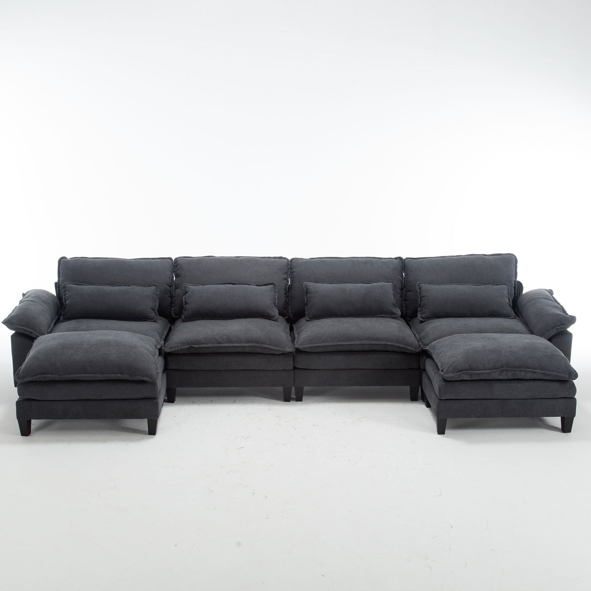 154.8" Oversized Modular Sofaice Velvet Large U Shaped Couch Comfy Upholstered 4 Seat Sofa With 2 Ottoman, 4 Lumbar Pillow, Deep Seat Couch For Living Room Dark Gray Primary Living Space Modern Foam Polyester 6 Seat
