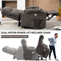 Brown Dual Motor Infinite Position Up To 350 Lbs Chenille Power Lift Recliner Chair, Heavy Duty Motion Mechanism With 8 Point Vibration Massage And Lumbar Heating, Dual Cup Holders White Metal