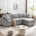 Down Filled Upholstery Convertible Sectional Sofa, L Shaped Couch With Reversible Chaise Light Gray Polyester 4 Seat