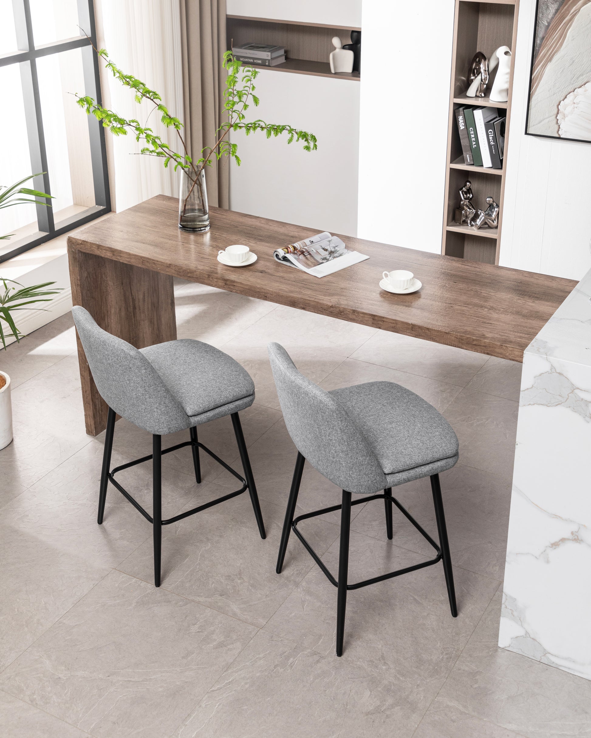 Counter Height Swivel Bar Stools Set Of 2, 360 Swivel Upholstered Barstools With Back And Metal Legs, 25.6" Seat Height,Counter Stools For Kitchen Island And Pub,Linen Cloth,Grey Light Grey Set Of 2 Linen