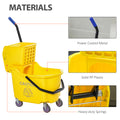 Homcom Mop Bucket Cart With Side Press Wringer, Metal Handle And 34 Quart Capacity, Yellow Yellow Iron Plastic