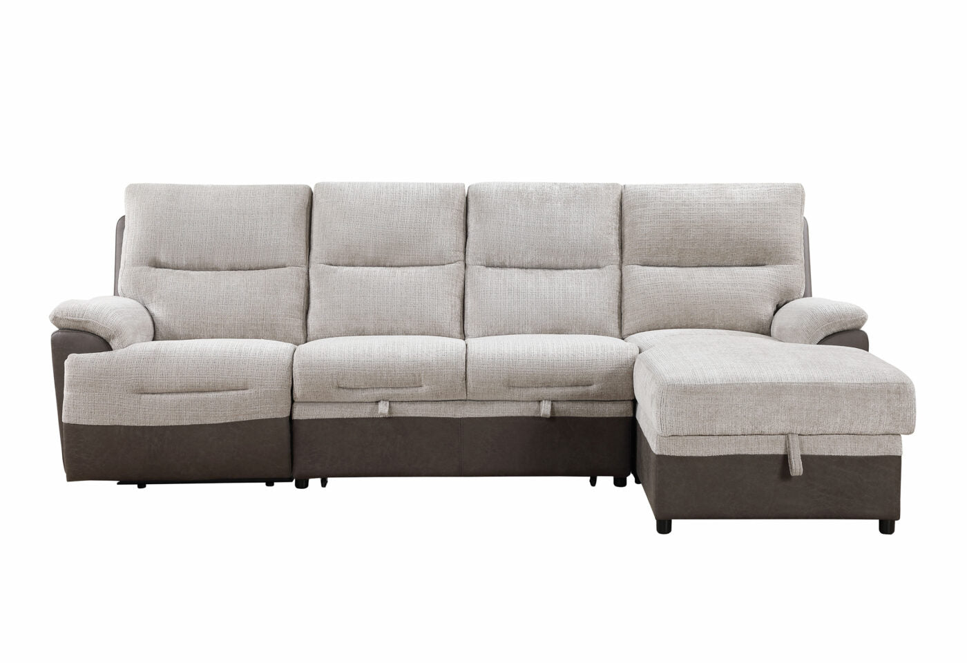 Kia Beige Brown Sectional With Po And Usb Beige Fabric 5 Seat