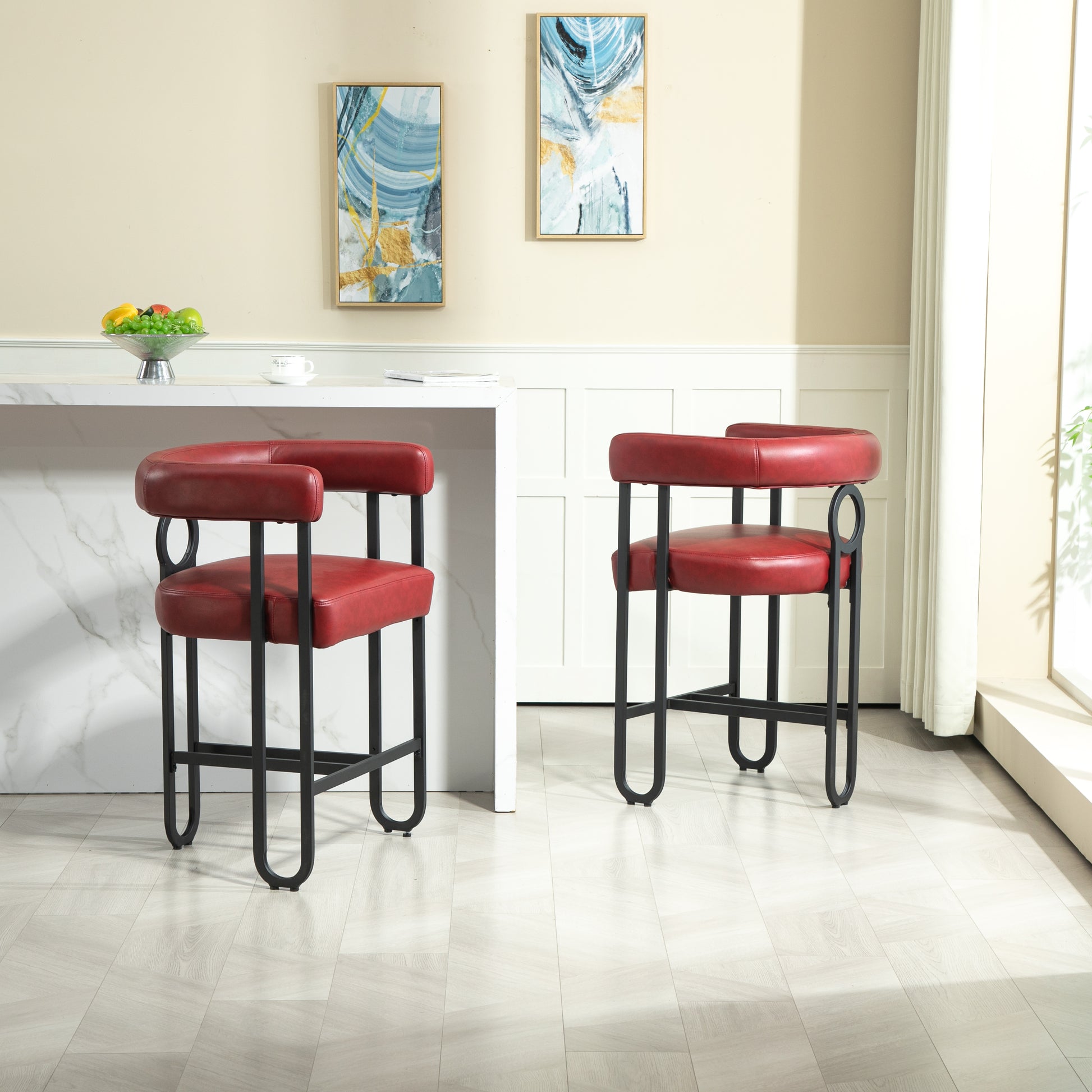 Coolmore Bar Stools Set Of 1, Modern Bar Stool With Back, Black Metal Frames, Upholstered Bar Stools For Kitchen Island, Pub, Club Wine Red Pu Wine Red Primary Living Space Foam Pu