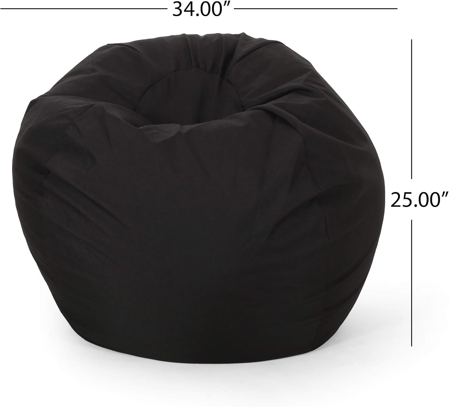 Chrisholm Black Bean Bag 25 In. X 34 In. X 34 In. Black Fabric