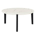 Living Room Coffee Table: Modern And Stylish 36 Inch Round Small Coffee Table, Imitation Marble Tabletop With Rubber Wood Solid Wood Legs, Wooden Coffee Table, Living Room, Office, Home Black White