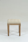 Small Padded Bench, Square Upholstered Rustic Ottoman Bench, Vanity Stools For Bedroom Rubberwood Beige Rubber Wood