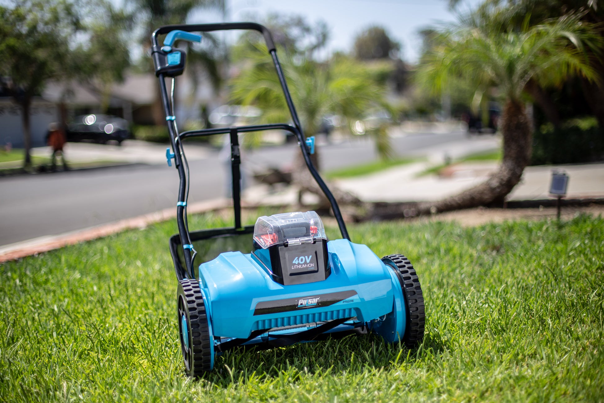 40V 16" Path Reel Mower Black Blue Metal