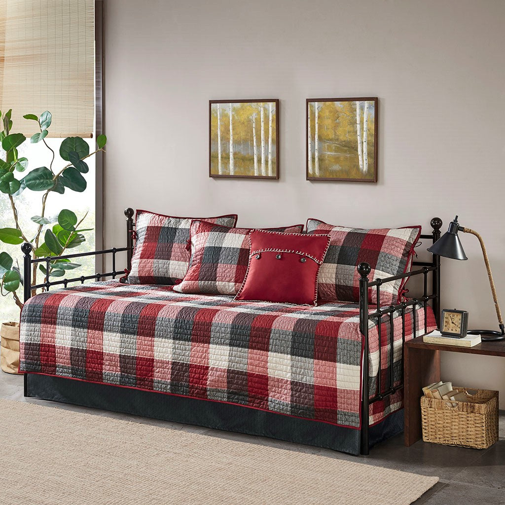 6 Piece Reversible Plaid Daybed Cover Set Red Daybed Red Microfiber