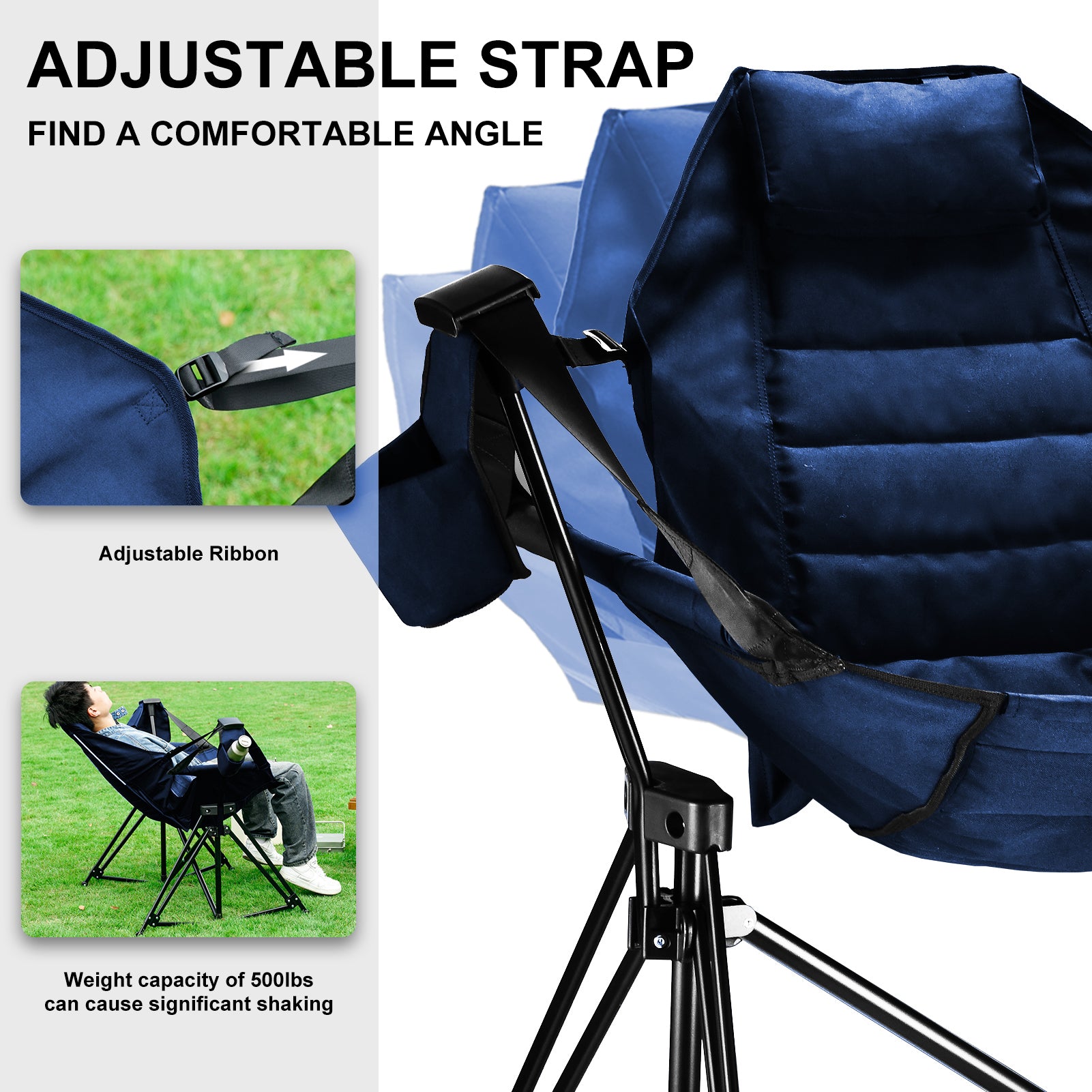 Hammock Camping Chair Folding 350 Lbs Foldable Portable Rocking Chairs For Adults Outside Swinging Camp With Stand Lawn Garden Hanging Outdoor Blue Iron