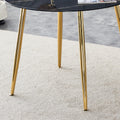 1 Table And 4 Chairs, A Modern Minimalist Circular Dining Table With A 40 Inch Black Imitation Marble Glass Tabletop And Gold Plated Metal Legs, And 4 Modern Gold Plated Metal Leg Chairs. Black Gold Seats 4 Glass