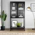 Elegant Floor Cabinet With 2 Glass Arched Doors Living Room Display Cabinet With Adjustable Shelves Anti Tip Dust Free Easy Assembly Black Black Tempered Glass Sheet Metal Plastic