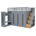 Modern Loft Bed With Two Tone Storage Stairs And Pull Out Wardrobes, Gray Twin Gray Solid Wood Mdf