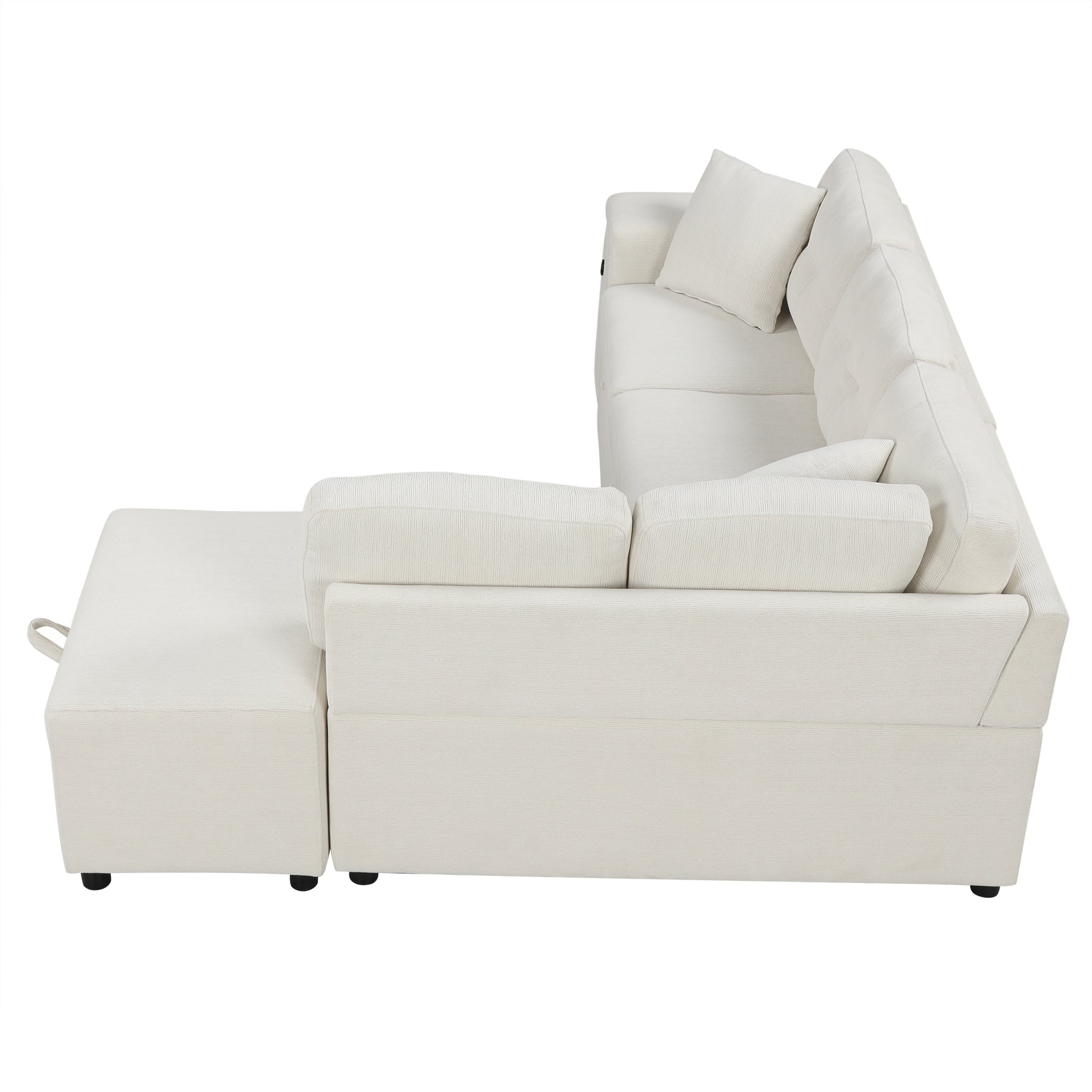 86.6" Sectional Sofa L Shaped Sofa Couch Pull Out Sofa Bed With A Movable Ottoman, Two Usb Ports And Two Cup Holders For Living Room, Beige Beige Foam Chenille 4 Seat