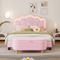 2 Pieces Bedroom Sets Full Size Flower Shaped Upholstered Led Platform Bed With Storage Ottoman Sherpa Fabric, Pink Full Pink 2 Piece Set Wood
