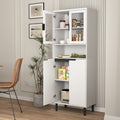 Tall Storage Show Cabinet With 2 Glass Display Door & 2 Doors, Tall Kitchen Pantry Cabinet With Gold Handles, Modern Cabinet Freestanding For Bathroom, Dining Living Room, White White Mdf