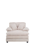 56.3 Inch Corduroy Single Sofa With 2 Toss Pillows And A Ottoman ,Comfy Sofa Deep Seat Couch For Living Room White Foam 1 Seat