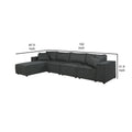 Kode 132 Inch Modular Sofa With Reversible Chaise And Pillows, Dark Gray Gray Wood Fabric 4 Seat