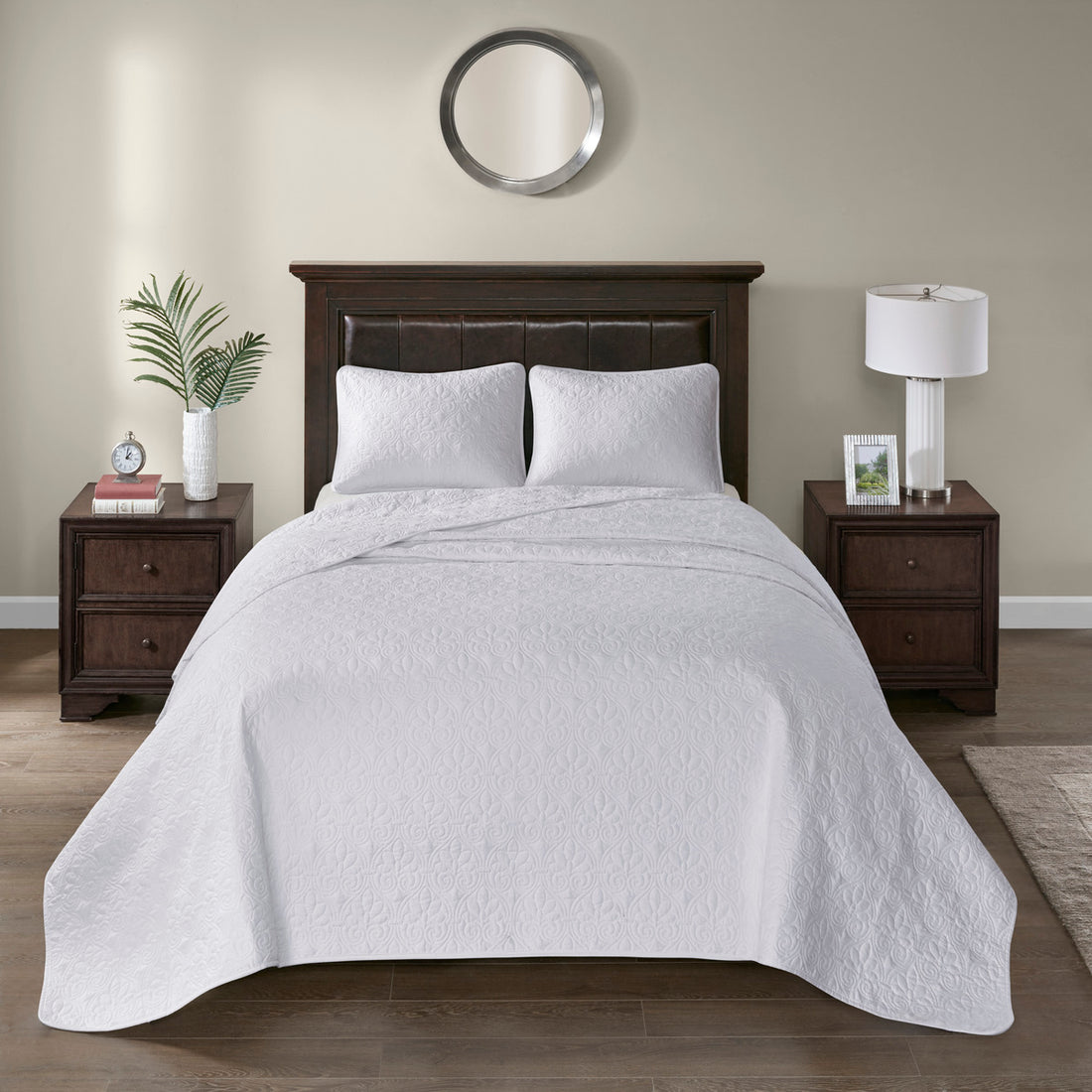Reversible Bedspread Set White Queen White Cotton