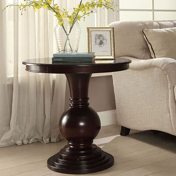 Espresso Accent Table With Pedestal Base Espresso Primary Living Space Traditional Round Wood Plastic Pedestal