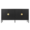 Exquisite Vertical Striped Four Door Sideboard With Sturdy Metal Legs And Semi Circular Handles, Suitable For Study, Entryway And Living Room Black Primary Living Space American Design Mdf