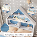 Full Size House Shaped Bed With Bookcase Headboard And Led Light And Twin Size Trundle For Kids Boys Girls, Blue White Box Spring Not Required Full White Blue Wood Bedroom Cute Bed Frame Wood
