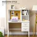 Homcom Computer Desk With Drawers & Shelves, Home Office Desk With Storage & Corkboard, Workstation Table With Cable Hole, White White Mdf