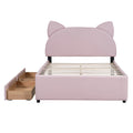 Full Size Upholstered Platform Bed With Cartoon Ears Shaped Headboard And 2 Drawers, Pink Box Spring Not Required Full Pink Wood Bedroom Bed Frame Faux Leather Upholstered